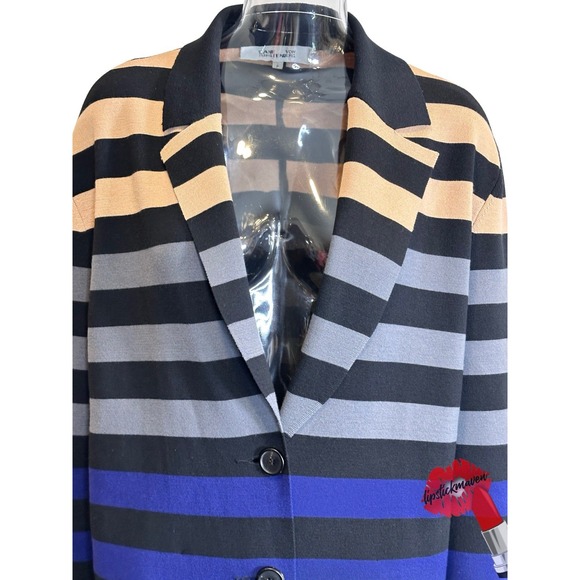 Diane Von Furstenberg Duster Womens Size P Petite Striped Open Jacket‎ Designer - Picture 4 of 15
